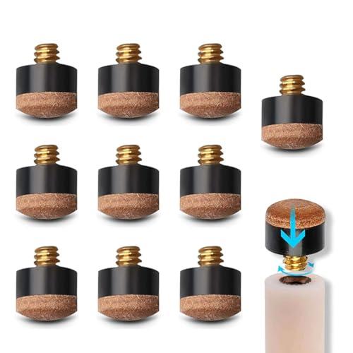 ZORVYN Kit di 10 Punte per Stecche da Biliardo, robuste Viti in Ottone e Punte in Pelle, Manicotti filettati, Accessori per Snooker e Biliardo (13 mm)