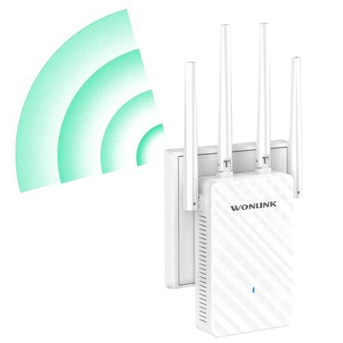 WONLINK Ripetitore WiFi - Amplificatore Segnale WiFi 1200Mbps Dual Band, 4 Antenne Esterni per Casa/Ufficio | 1 Porta Ethernet, WPS Facile Installazione | MU-MIMO, EU Plug