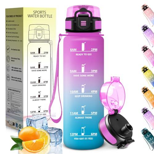 HoneyHolly Borraccia 1 Litro, A Prova di Perdite, Borracce Palestra, senza BPA, Borraccia Motivazionale, Indicatore del Tempo, Bottiglia Acqua per Palestra, Ciclismo, Ufficio, Esterno, Borracce