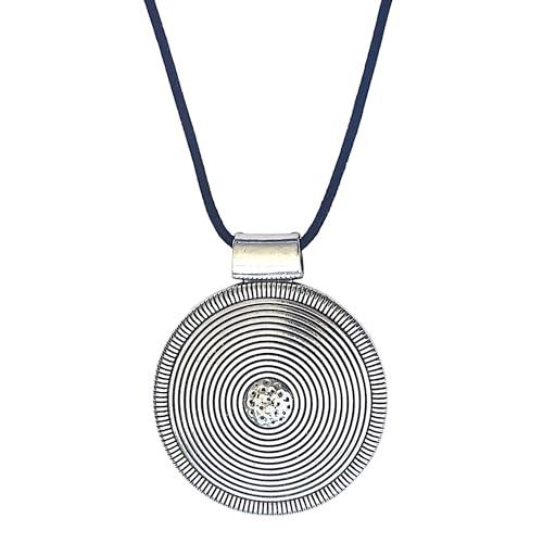 ASTER ALHELÍ - Ciondolo Donna Grande a Spirale Argento - Collana Donna Medaglione con Cordino in Pelle Scamosciata Nero - Collana Lunga Donna Regolabile - Idea Regalo - Collana Grande (Argento)