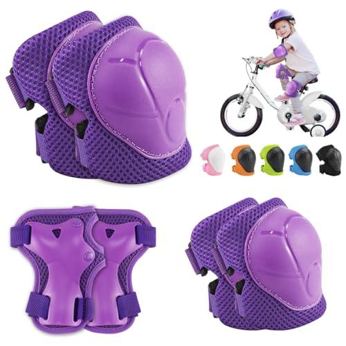 Protezioni Skateboard Bambini,Set di Protezioni Skateboard Bambini,Protezioni Skateboard Bambino,6-in 1 per Skateboarding,Pattinaggio Ruota Della Barca,Biciclette,Pattinaggio,Ciclismo(Viola)