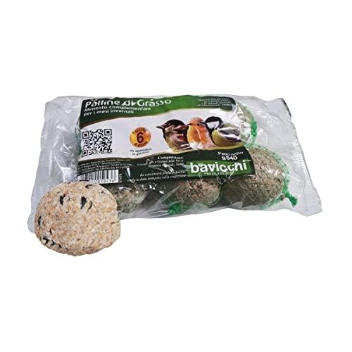 Bavicchi Palle di Grasso MANGIME 6X90GR No Olio di Palma Cibo per Uccelli Selvatici