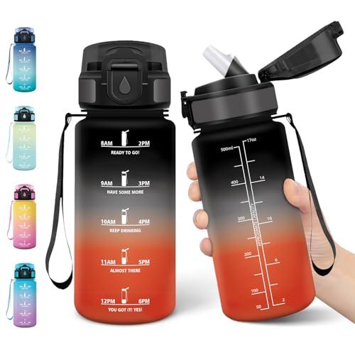 Motswedi Borraccia Bambini, 500ml a Prova di Perdite, Borraccia con Cannuccia, senza BPA, Borracce, Con 2 Tappi, Bottiglia Acqua, Borracce Bambini, Per Scuola, Ufficio, Sport, Nero Rosso