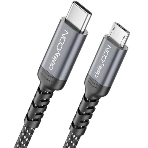 deleyCON 1,5m Cavo USB-C a Micro USB (Cavo di Ricarica e Dati per Dispositivi Micro USB) - per Controller PS4, Telefono, Smartphone, Tablet, Fotocamera ecc.