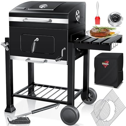 KESSER® Barbecue con Carrello XL Barbecue a carbonella con Coperchio, Ruote, Manico in Acciaio Inox, griglia e termometro a carbonella,Grande Barbecue a carbonella Barbecue da Campeggio