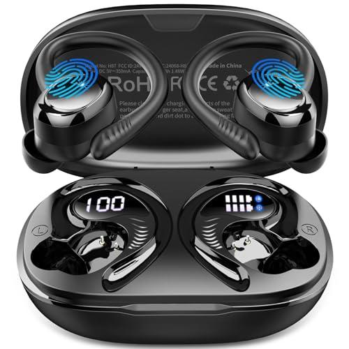 Hupoaf Cuffie Bluetooth Sport, Auricolari Bluetooth 5.4 HiFi Stereo, 50 Ore Cuffie Wireless con ENC Mic, Cancellazione Rumore Cuffie Senza Fili,USB-C/IP7 Impermeabili Cuffiette Running per iOS/Android