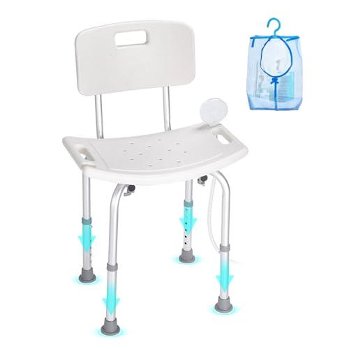 VEVOR Sedile per Doccia Schienale Altezza Regolabile 390-520mm, Sgabello per Doccia Carico max. 158,8kg, Sedia per Doccia in Alluminio PE, Sgabello da Bagno Doccia Antiscivolo Portata 158,8kg Bianco