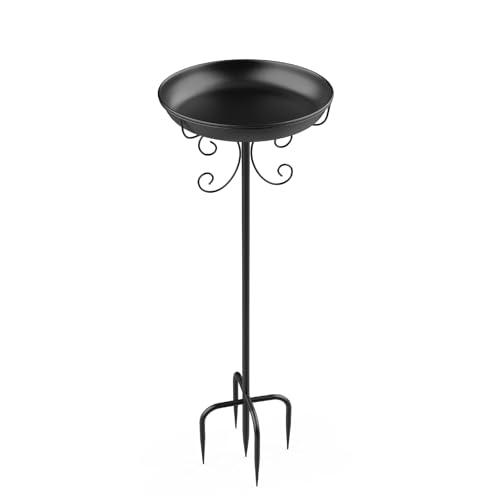 EFUTURETIME Abbeveratoio Grande in Metallo per Uccelli Con Supporto φ 30 × 90 cm Vaschetta per Uccelli Vassoio Regolabile in Altezza per Giardino Esterno Balcone, Nero