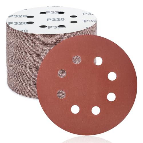 FEIHU 50 Pezzi Dischi Abrasivi 125mm, Carta Vetrata Abrasiva 8 Fori per Levigatrice Orbitale: Grana 320