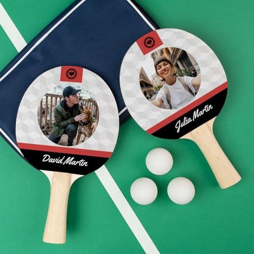 Wanapix | Set di 2 Racchette da Ping-Pong Personalizzate + 3 Palline + Custodia in Tessuto | Racchette da Tennis da Tavolo con Foto | Personalizza ogni racchetta in modo diverso | Rettangoli Bianchi