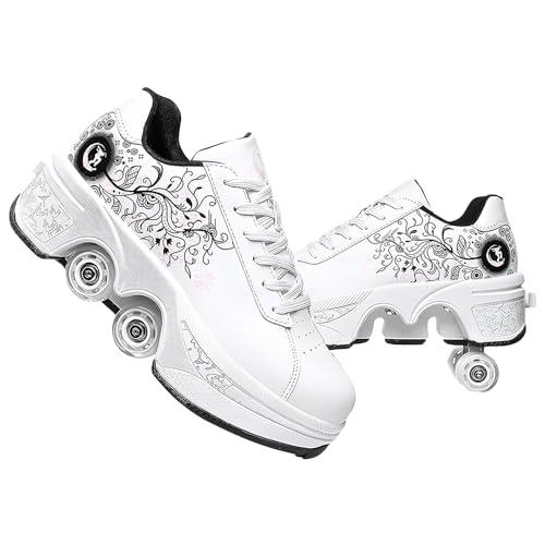 TOME. SKATES Scarpe con Rotelle per bambine, Pattini a Rotelle per bambini e Sneakers 2 in 1, Pattini a 4 Ruote deformati per bambino come regali di Natale e compleanno (A, EU-35)