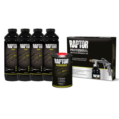 RAPTOR rivestimento protettivo KIT, 4 bottiglie 3,79 litri (incluso indurente), nero con pistola Raptor Professional Vari Nozzle