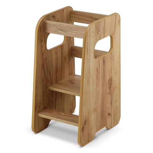 defiPad Torre Montessoriana bambini da 1 anno - Stabile e sicura, Altezza regolabile 3 livelli - Sgabello cucina - Torretta montessoriana/Torre di apprendimento - Learning tower - Rovere