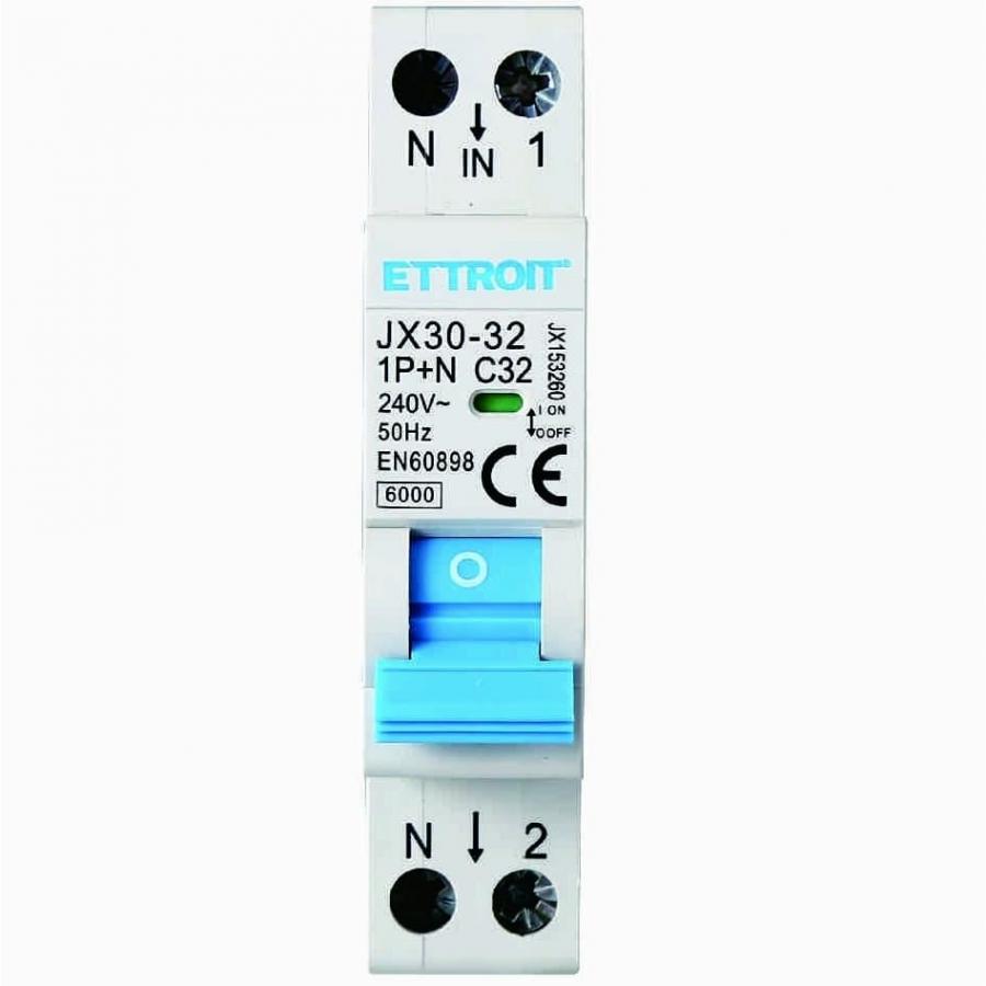 IXTRIMA Interruttore Magnetotermico 1P+N 240V, 50Hz, 6000A, EN60898 C6 C10 C16 C20 C25 C32 (32A)