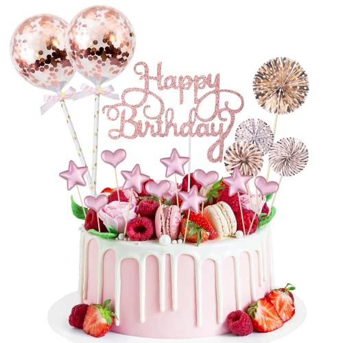 BillyBath Happy Birthday Cake Topper, 17 Pezzi Decorazione per Torta,  Candeline Compleanno, Coriandoli Palloncino, Stelle Cuori Topper Torta, per  Matrimonio Compleanno Baby Shower Party Decorazioni
