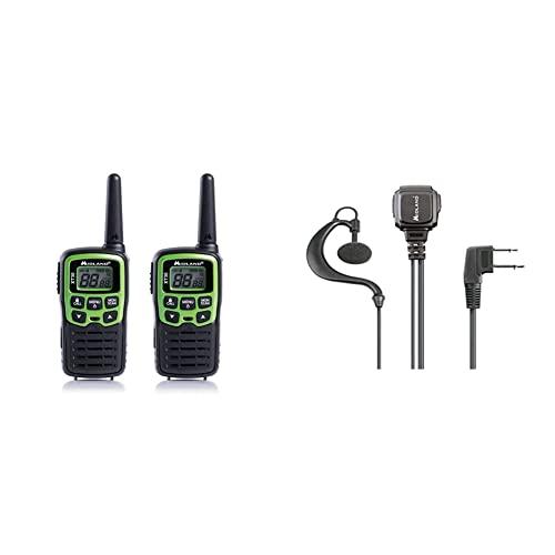 Midland C1177 XT30 - Radio Entry Level Ricetrasmittente Walkie Talkie - Colore Verde & Microfono, MA21-L PRO con cavo spiralato, Mono Auricolare, Interruttore VOX/PTT