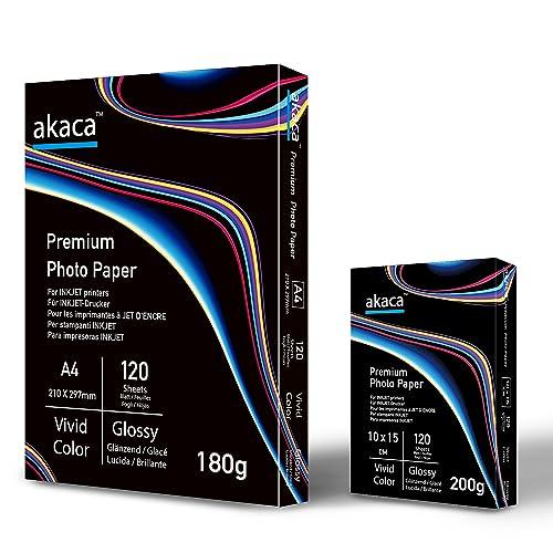 akaca Carta Fotografica Lucida Premium Glossy Photo Paper A4 180g per Tutte Stampanti A Getto d'inchiostro
