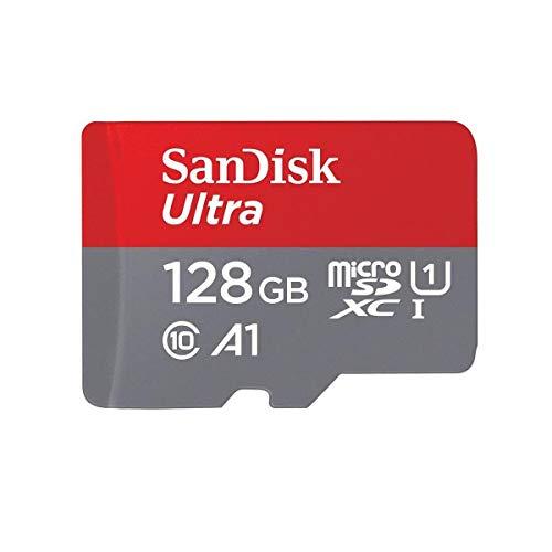 SanDisk Ultra Scheda di Memoria MicroSDXC e Adattatore, con A1 App Performance, Velocità Fino a 100 MB/Sec, Classe 10, U1 , Single Pack, 128 GB, Rosso/Grigio