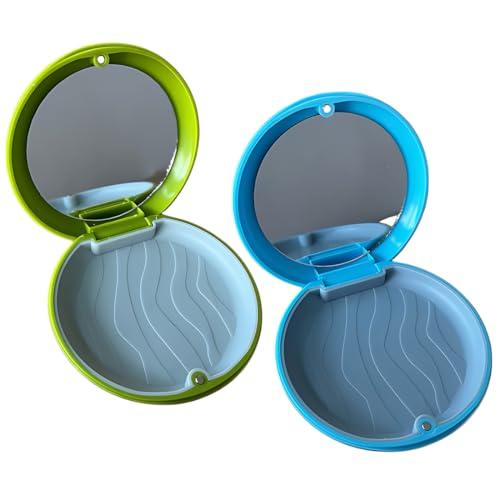 NOPKESV 2 pezzi porta apparecchio denti custodia dentale con specchio per uso quotidiano (blu/verde)