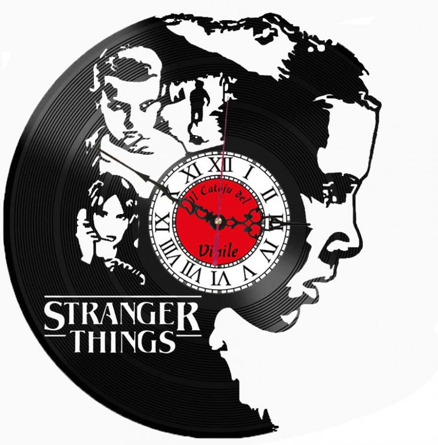 Orologio da Parete in Vinile per gli amanti delle serie tv stranger things (2.0) (Logo Rosso, Barocco Nero)