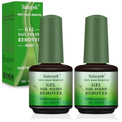 sularpek 2 Pezzi Solvente per Smalto(15ml), Remover Semipermanente Unghie, Magic Nail Polish Remover, Rimuove Facilmente e Rapidamente lo Smalto in 3-5 Minuti, Non fa Male alle Unghie