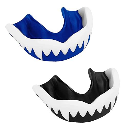 Paradenti, 2 Pezzi Paradenti professionale per Sport di Contatto, Rugby, Arti Marziali, Karate, Rugby, MMA, Boxe, Hockey, Calcio Flessibile per Giovani e Adulti, Nero, Blu