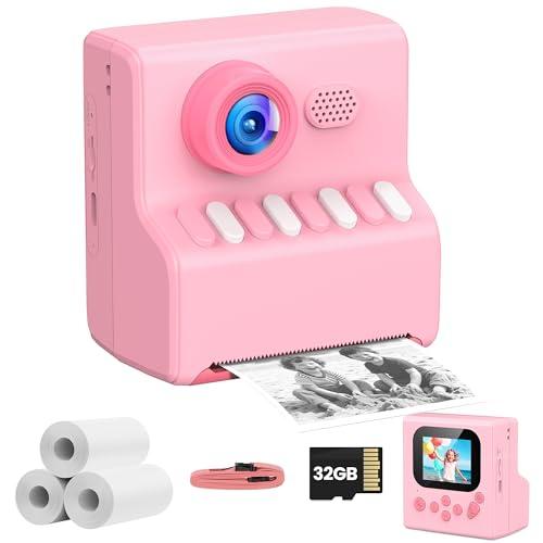 Macchina Fotografica Bambini Istantanea Rosa: HODDRCCN Macchina Fotografica Istantanea Bambini - Registrazione Video 1080P - Lettore MP3 - Include Scheda SD da 32 GB e Cordino Portatile