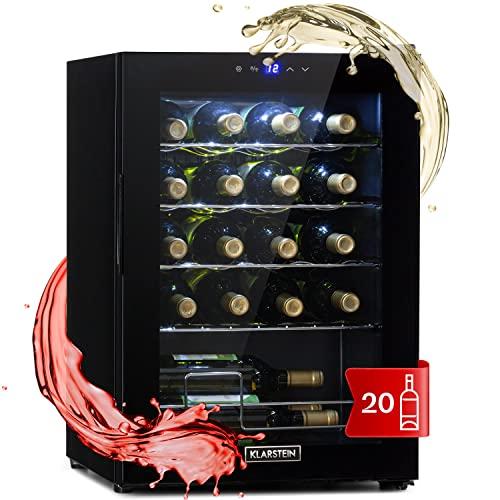 KLARSTEIN Cantinetta Vino Design, Cantinetta Vino Refrigerata a Zona Singola per Vino Rosso, Bianco e Birra, Controlli Touch, Frigo Vino Cantinetta per Esterno/Interno, 5-18°C, 53L, 20 Bottiglie