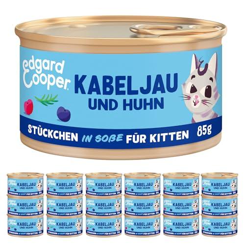 Edgard & Cooper Kitten - Cibo umido (merluzzo e pollo, 85 g x 18), senza cereali, pieno di carne fresca e pesce, ingredienti naturali, adatto per gatti sterilizzati e attivi, alto contenuto proteico