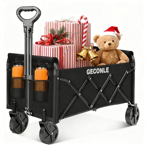 Carrello Pieghevole su Ruote, 100L 100KG Carrello Trasporto Con Ruote Rimovibili Braccioli Regolabili e Sacchetti per Tazze, Trasportatore da Picnic per Festival Shopping Campeggio Giardino