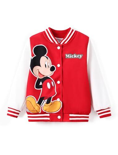 Disney Minnie Mouse Topolino Stitch Kids Varsity Bomber Giacca leggera con bottoni felpa per bambini grandi, Topolino-rosso, 6-7 anni