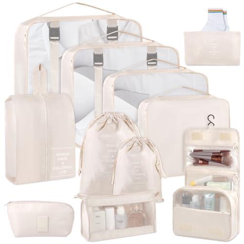 AMZJMT Organizzatore per valigie da 11 pezzi, Scatola da imballaggio per organizzatori di bagagli, Borsa da imballaggio con custodia per cosmetici, Borsa per scarpe impermeabile,organizer vestiti