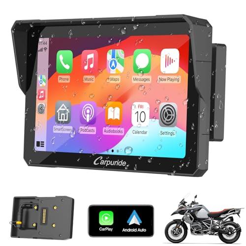 Carpuride W702B Schermo GPS Carplay per moto, con supporto personalizzato per BMW Moto, Wireless CarPlay e Android Auto, Touchscreen impermeabile portatile da 7 pollici, Bluetooth Trans, Navigazione,