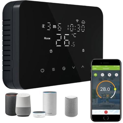 Termostato Caldaia WiFi Programmabile 220V 5A Alexa Compatibile, Cronotermostato Caldaia Digitale Intelligente 503 da Parete, Tuya/Smart Life App Controllo, Contatto Secco, (NERO)