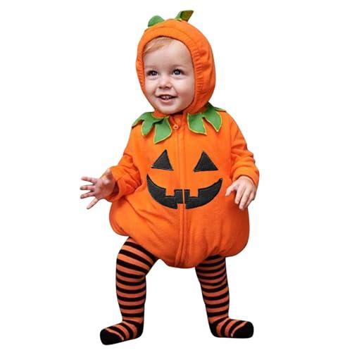 Neonati Ragazzi Vestiti di Halloween Set Zucca Manica Lunga Pile Cerniera Con Cappuccio Halloween Set Neonato Pagliaccetto con Cappuccio Manica Lunga Zucca Pantaloni Abbigliamento Autunno 0-24 Mesi