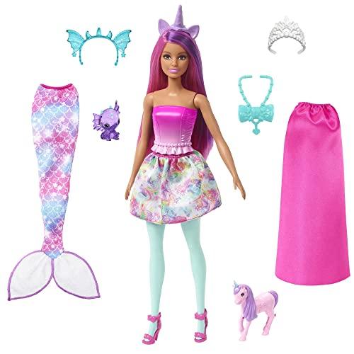 Barbie Dreamtopia - Barbie Dress up set, Include tanti abiti e accessori, Tra cui una coda da sirena, Due gonne, Cerchietti a tema, Una collana e tanto altro, Giocattolo per Bambini 3+ Anni, HLC28