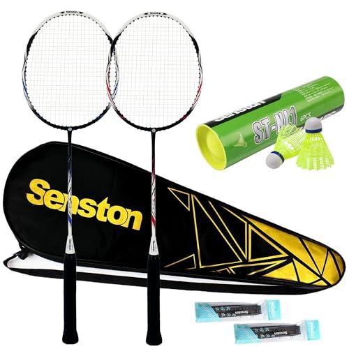 Senston Racchette Badminton in Fibra di Carbonio per Allenamento, Badminton Set con Borsa e 6 Volani in Nylon