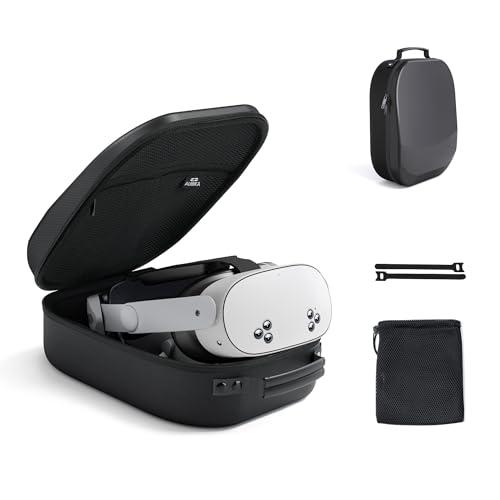 Aubika Custodia rigida per Meta Quest 3S/Oculus Quest 3&2&Pro/Vision Pro/Pico 4, compatibile con accessori per cinturini per cuffie Elite/batteria, adatta per viaggi e archiviazione domestica (nero)