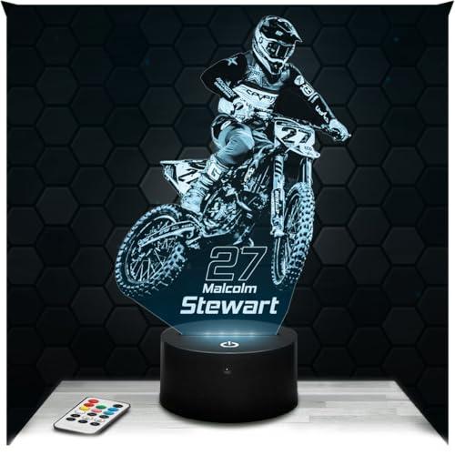 Lampe de chevet - Veilleuse Tactile Moto cross Lampe 3D LED illusion, Idée cadeau Noël anniversaire garçon et fille Lampe de nuit chambre d'enfant ou adulte TOP