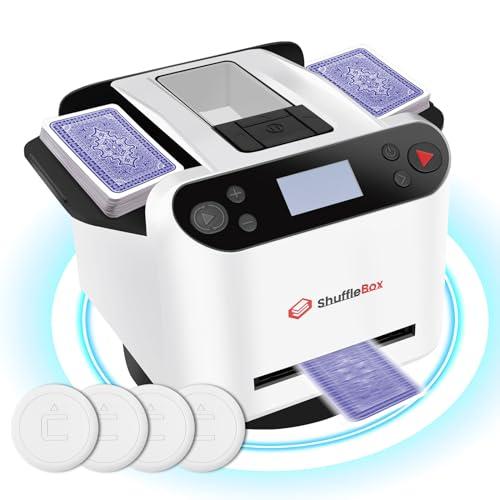 ShuffleBox G1 Pro Automatico Mescolatori di carte e commerciante di Carte 2 in 1,Ultra silenzioso, ricaricabile,Collabora con UNO, Five Crowns, Monopoly Deal, Bicycle and Maverick Cards (Bianco)