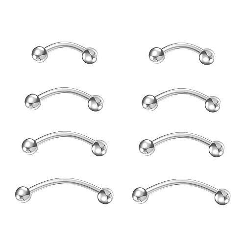 NewkeepsR 4 Paia-1,2mm Titanio Bilanciere Curvo Piegato Banana Bar, Ponte Torre Elica Anelli Per Sopracciglia Piercing Labret Verticale Gioielli 6mm/8mm/10mm/12mm