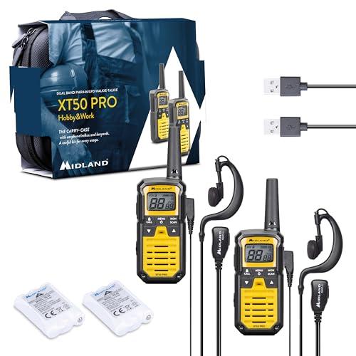Midland - Walkie Talkie XT50 PRO Doppio Hobby & Work, 2 Ricetrasmittenti Professionali 85 Canali PMR446, Rete Radio Montana - 8Km, 12H, Waterproof IPX2, Ricarica USB, Valigetta Trasporto e Accessori