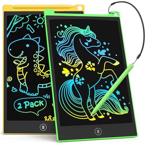Lavagna da scrittura LCD, 2 pezzi, tablet da 8,5 pollici, per bambini e adulti, cancellabile, riutilizzabile, con tasto cancellabile (giallo e verde)
