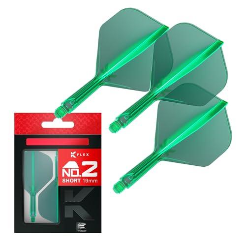 Target Darts K Flex Voli e Steli Integrati per Freccette, No.2 Verde (Corto) | Confezione da 3 K-Flex – No2, Kflex all in One Moulded Dart Flight & STEM | Accessori Professionali Freccette