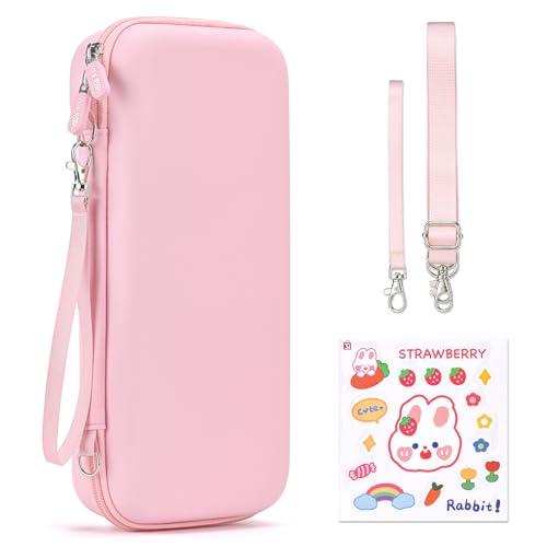 Younik Switch 2 Custodia Compatibile con NS Switch 2 (2025), Custodia con 19 Slot per Schede di Gioco, Accessori per Switch 2 Tracolla, Cinturino da Polso e Adesivi (Rosa)