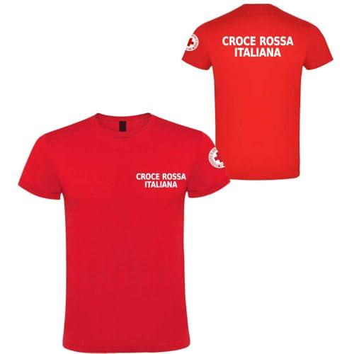 T-shirt in cotone adatto per Croce Rossa Italiana 118 con stampa fronte e retro NM (Rosso, S)