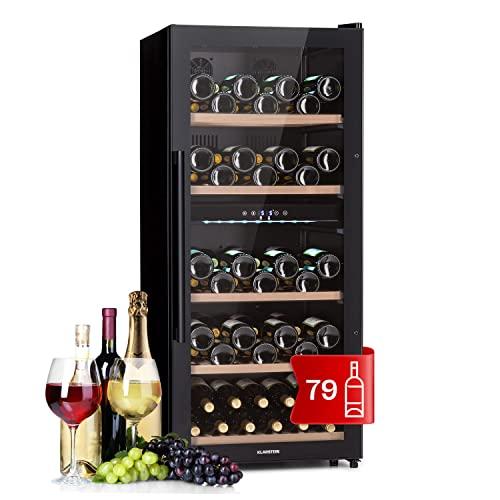 Klarstein Cantinetta Vino, Cantinetta Vino Refrigerata a Zona Doppia per Interno/Esterni, Frigo Bar, Cantina Vino con Vetrina, Mini Bar con Protezione UV, Frigo Vino Touch, 5-18°C, 79 Bottiglie