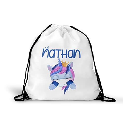 Zainetto Personalizzato con Nome – Sacca Asilo e Scuola per Bambini con Disegni di Unicorni Colorati – Rosa o Azzurro – Idea Regalo per Bimba