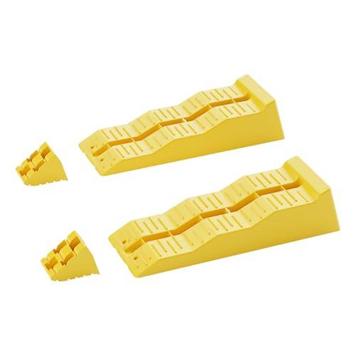 Wiltec Coppia di Cunei scanalati 40/70/100 mm con Fermo, Set di 2 Cunei di livellamento con capacità di carico di 3 t, per roulotte, Camper, rimorchi