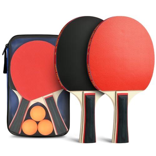 Flintronic Set Racchette Ping Pong Professionale - 2 Racchette, 3 Palline, Borsa Portatile - Tennis da Tavolo per Allenatori, Amatori, Principianti